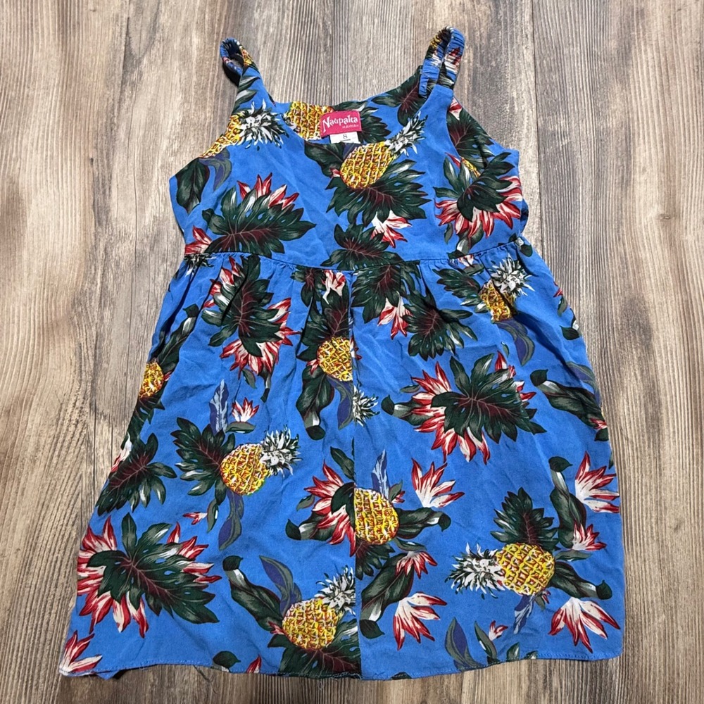Naupaka Hawaii Girls Blue Pineapple Tropical Floral Rayon Sundress Size‎ 8